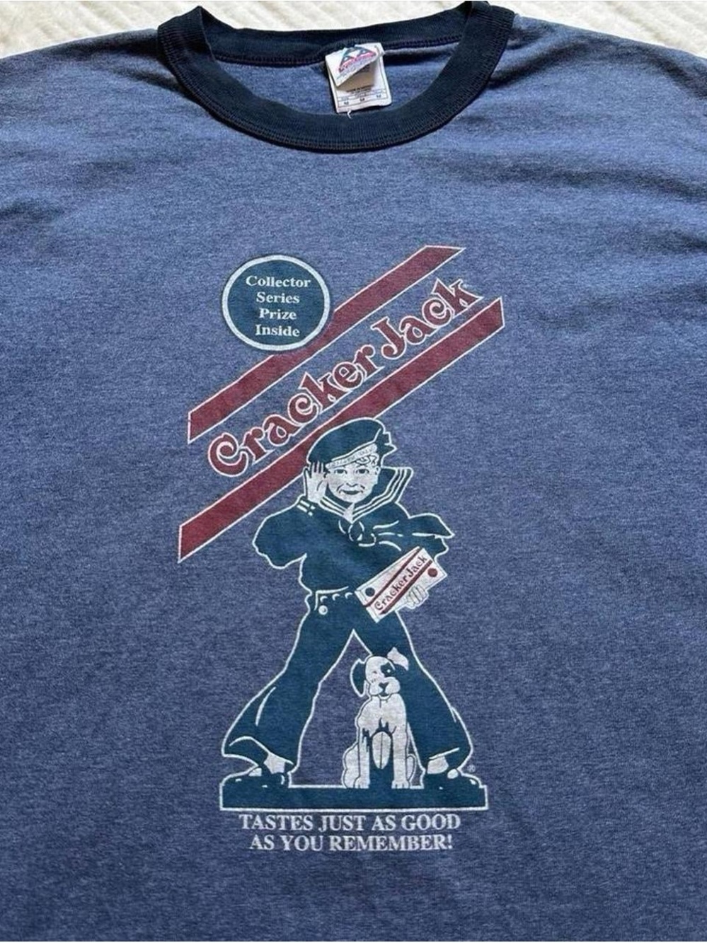Vintage Cracker Jack snack Graphic Ringer Tee - Blue M